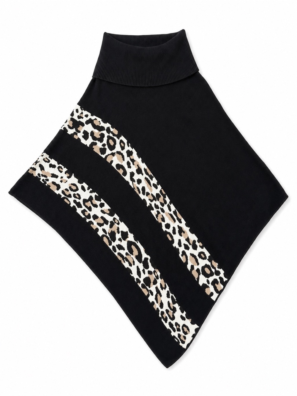 Chico’s Leopard Print Turtleneck Poncho Sweater Black L/XL